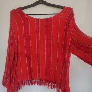 Red Bohemian Fringe Top